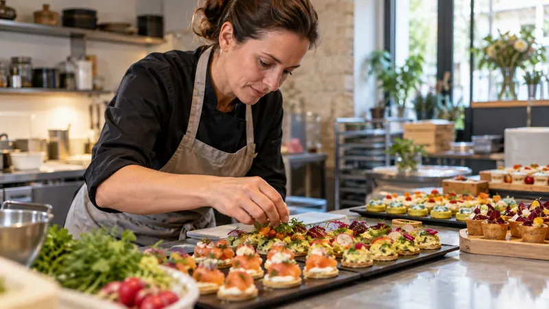 Abbildung: Vorbereitung von Tabletts durch einen Caterer