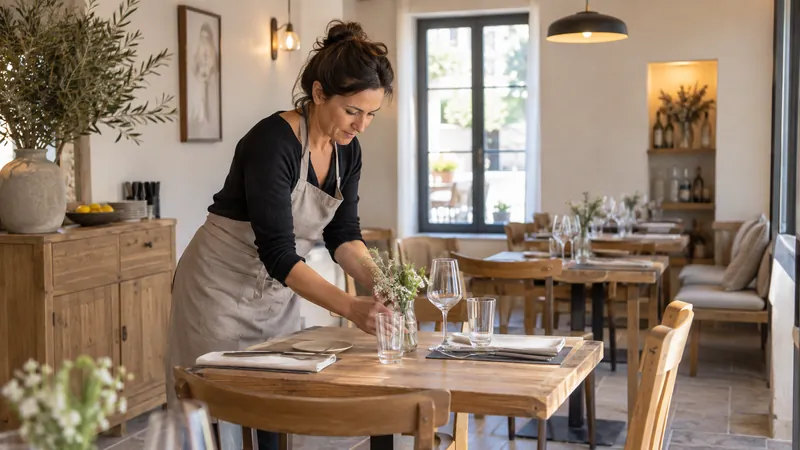 Ilustración: Preparación de una mesa de restaurante