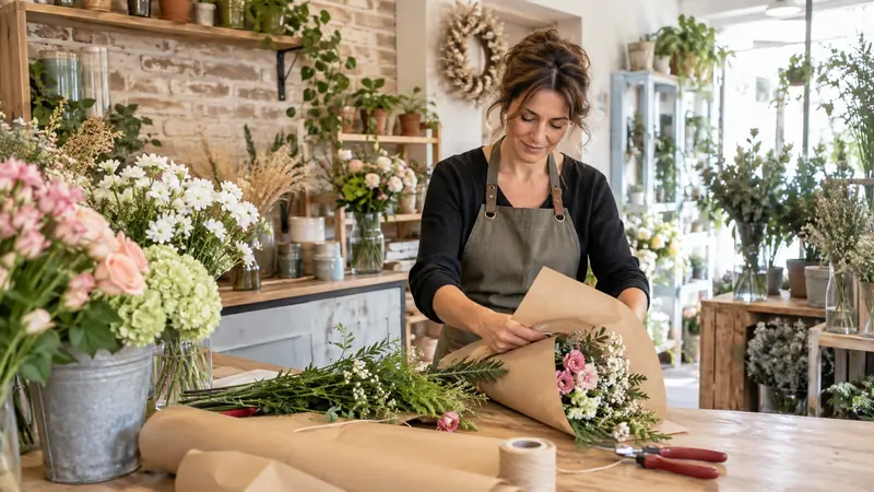 Abbildung: Blumensträuße und Ausrüstung in einem Blumenladen