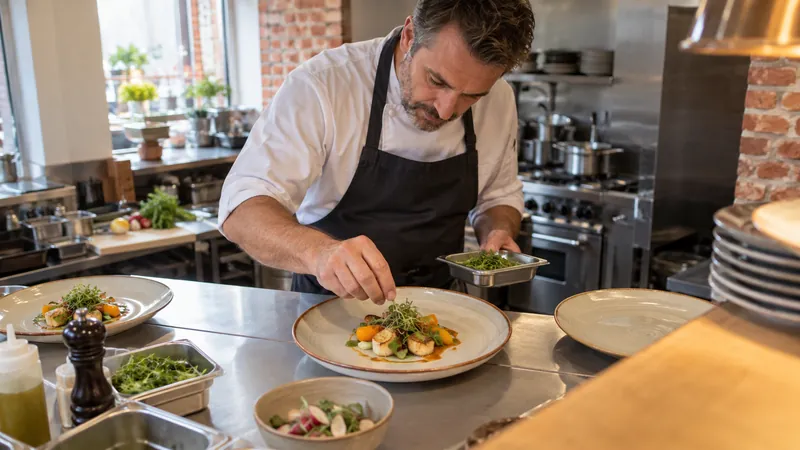 Abbildung: Zubereitung eines Gerichts in einer Restaurantküche