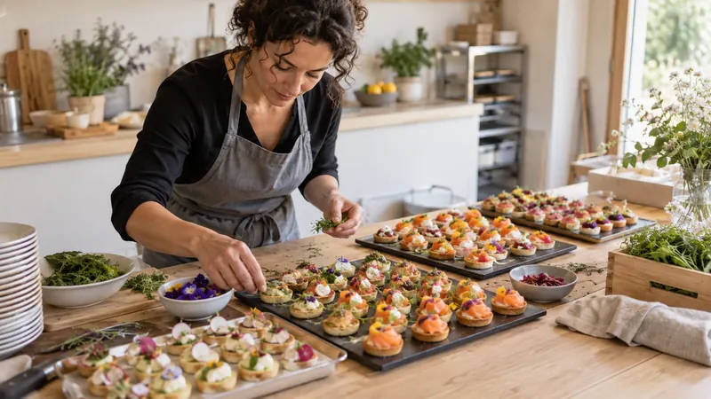 Abbildung: Vorbereitung von Tabletts durch einen Caterer