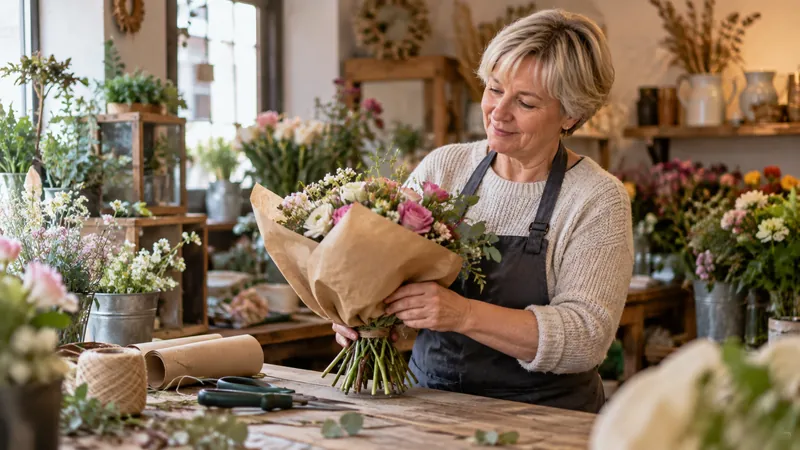 Abbildung: Blumensträuße und Ausrüstung in einem Blumenladen