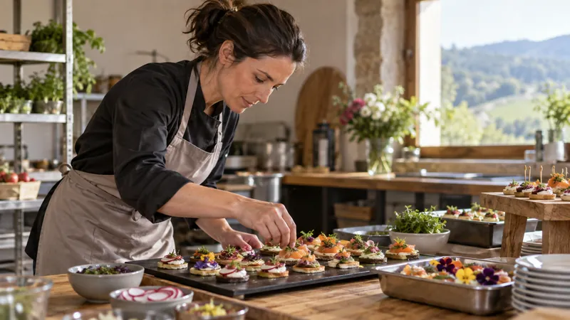 Abbildung: Vorbereitung von Tabletts durch einen Caterer