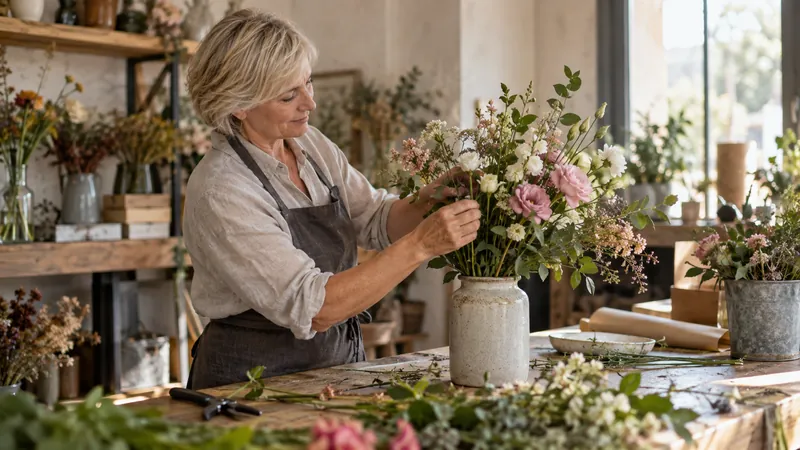 Abbildung: Vorbereitung eines Blumenarrangements