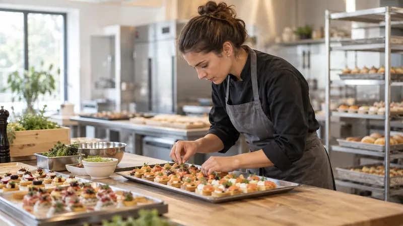 Abbildung: Vorbereitung von Tabletts durch einen Caterer