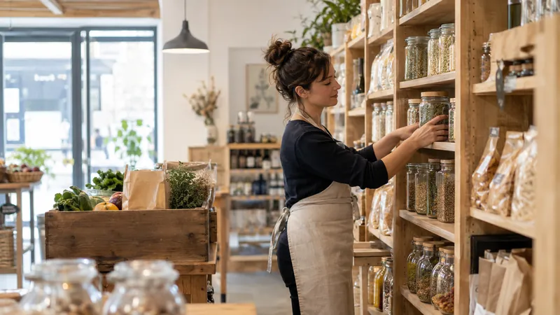 Illustratie: Presentatie van producten in een delicatessenwinkel