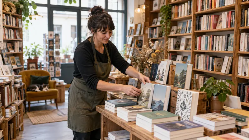 Illustratie: presentatie van boeken in een boekhandel