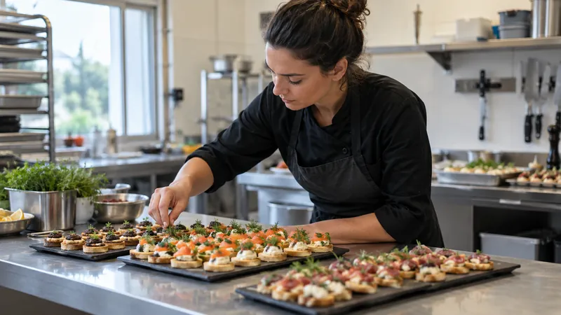 Abbildung: Vorbereitung von Tabletts durch einen Caterer