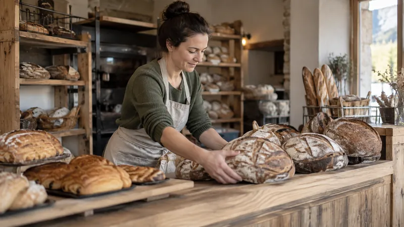 Illustrazione: presentazione di pane in una panetteria artigianale