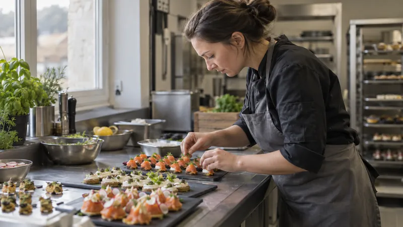 Abbildung: Vorbereitung von Tabletts durch einen Caterer