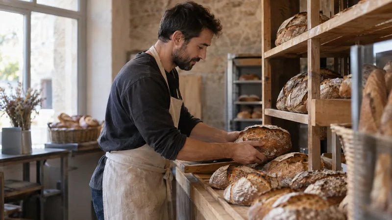 Illustrazione: presentazione di pane in una panetteria artigianale