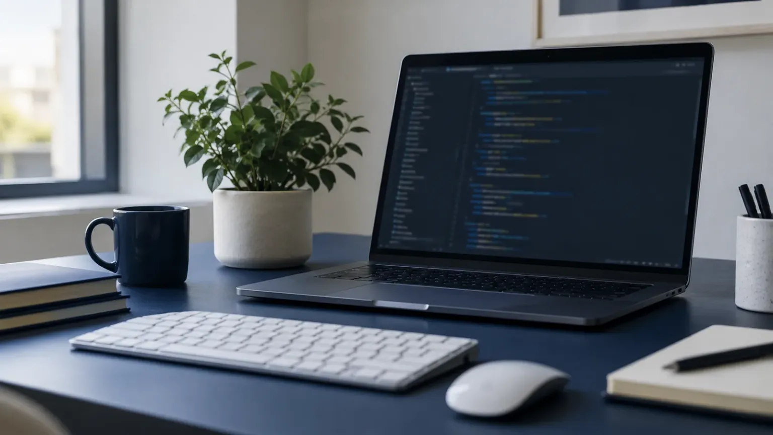 Bureau de développement avec ordinateur et clavier