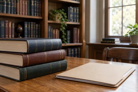Livres de droit et dossier sur une table