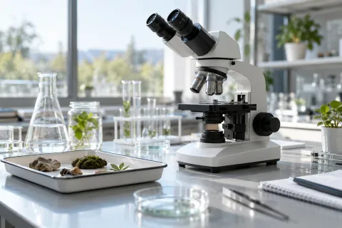 Microscope et verrerie dans un laboratoire