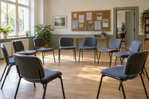 Chaises disposées en cercle dans une salle commune