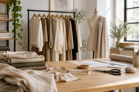 Vêtements et tissus dans un atelier